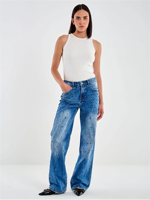 Jeans Aurora con Strass e Borchiette Dorati VICOLO | DF5154/DENIM